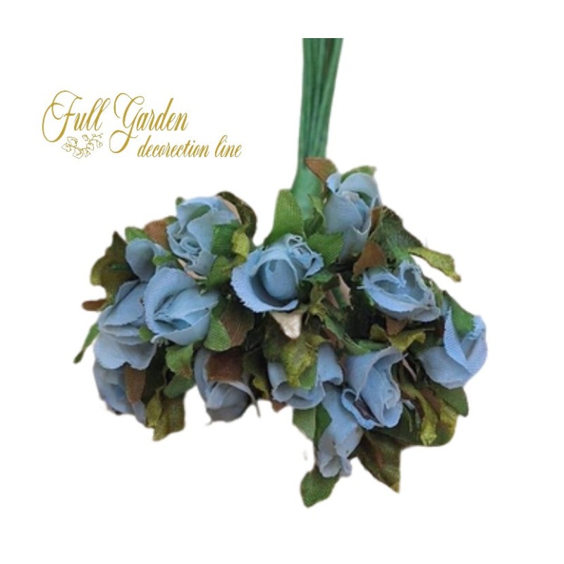 BOCCIOLO MINI ROSA C/FOGLIA PZ.12 CELESTE