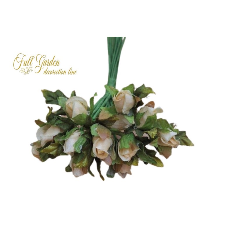 BOCCIOLO MINI ROSA C/FOGLIA PZ.12 IVORY