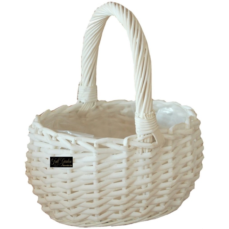 CESTO VIMINI OVALE BIANCO C/MANICO 19X16H12