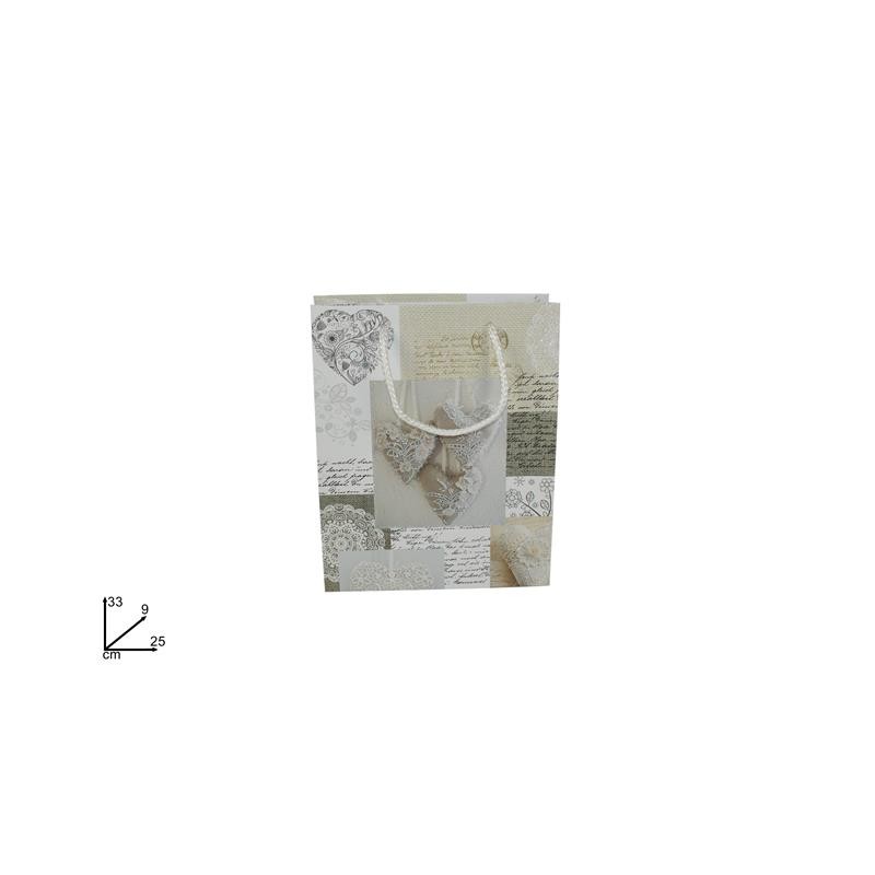 BUSTA REGALO CUORI MERLETTO 33X25X10CM PZ.12