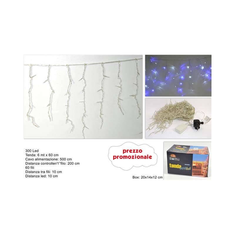 TENDA LED 300LUCI 6MT C/GIOCO LUCI BLU/BIANCO
