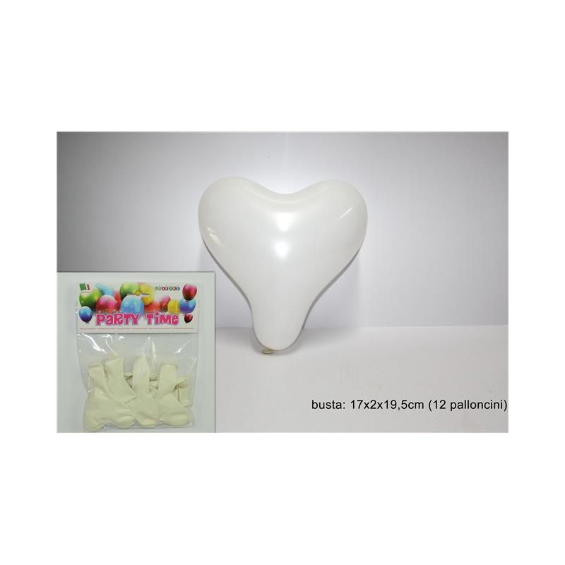 BUSTA PALLONCINI 12PZ CUORE BIANCO MEDIO