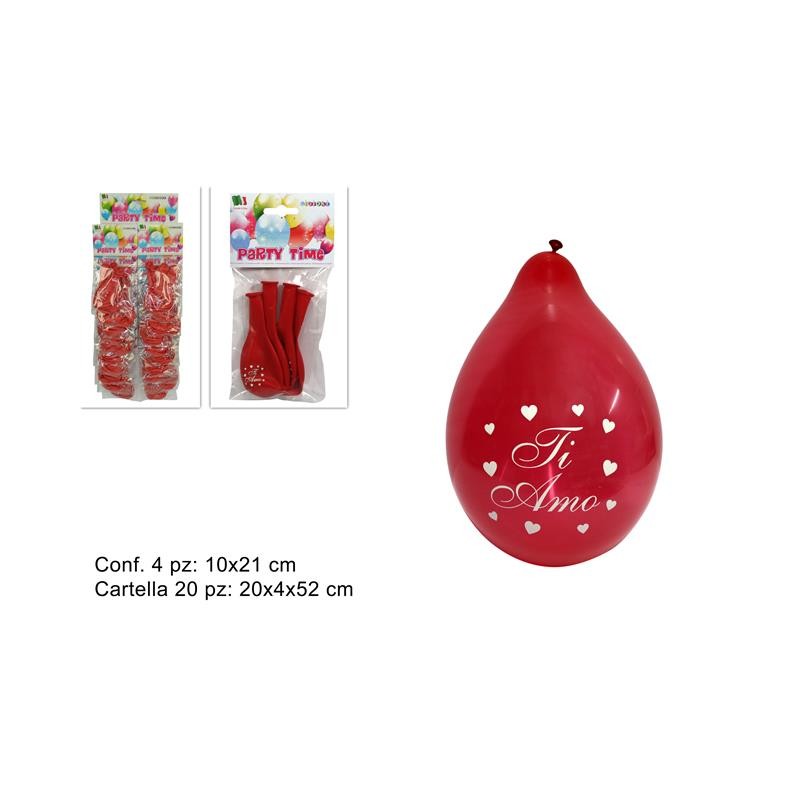 BUSTA PALLONCINI 4PZ ROSSI TI AMO