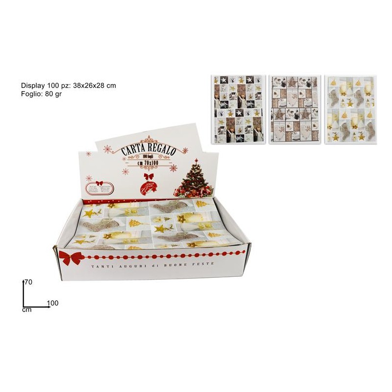 BOX 100 FOGLI CARTA REGALO NATALE 80GR 70X100CM