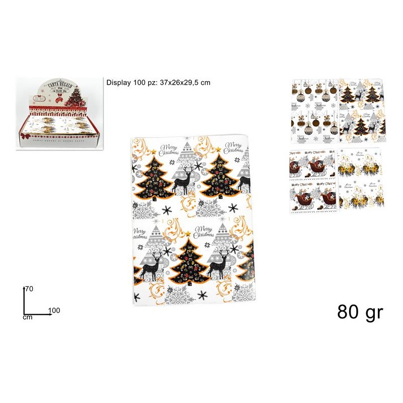 BOX 100 FOGLI CARTA REGALO XMAS 80GR 70X100CM