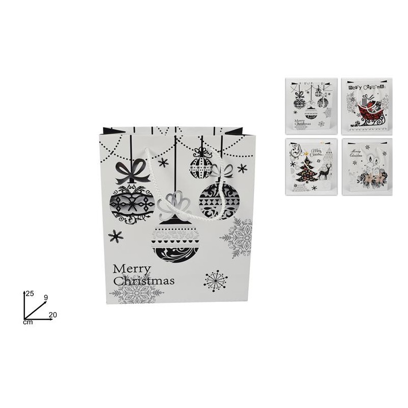 BUSTA XMAS STAMPA SILVER A FUOCO 25X20X9CM