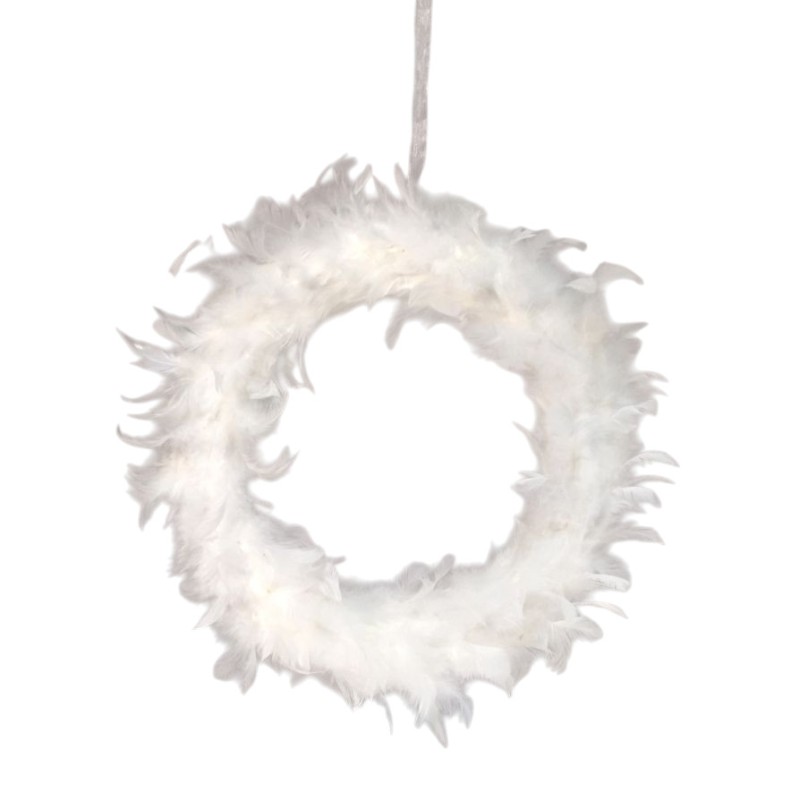 GHIRLANDA TONDA BIANCA PIUME CM 30