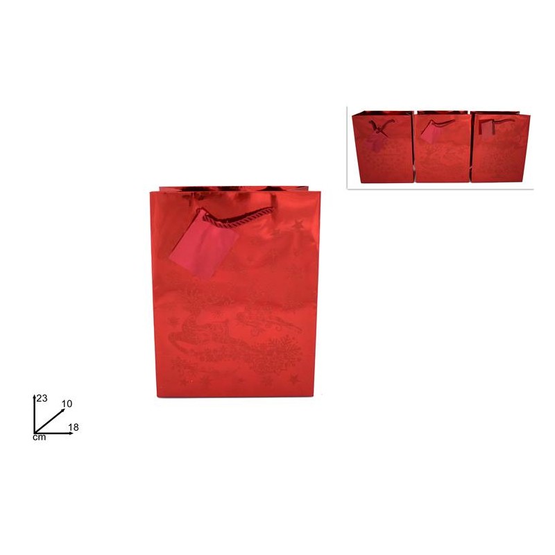 BUSTA REGALO MET 23X18X10CM C/DISEGNO NAT.ROSSO