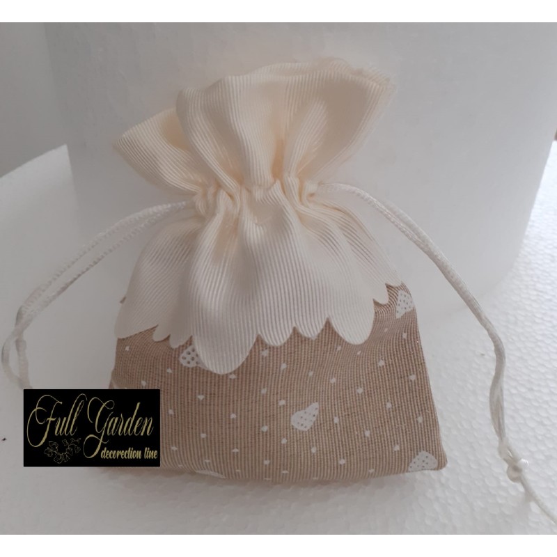 SACCHETTO BIC.BEIGE POIS CUORI CM12