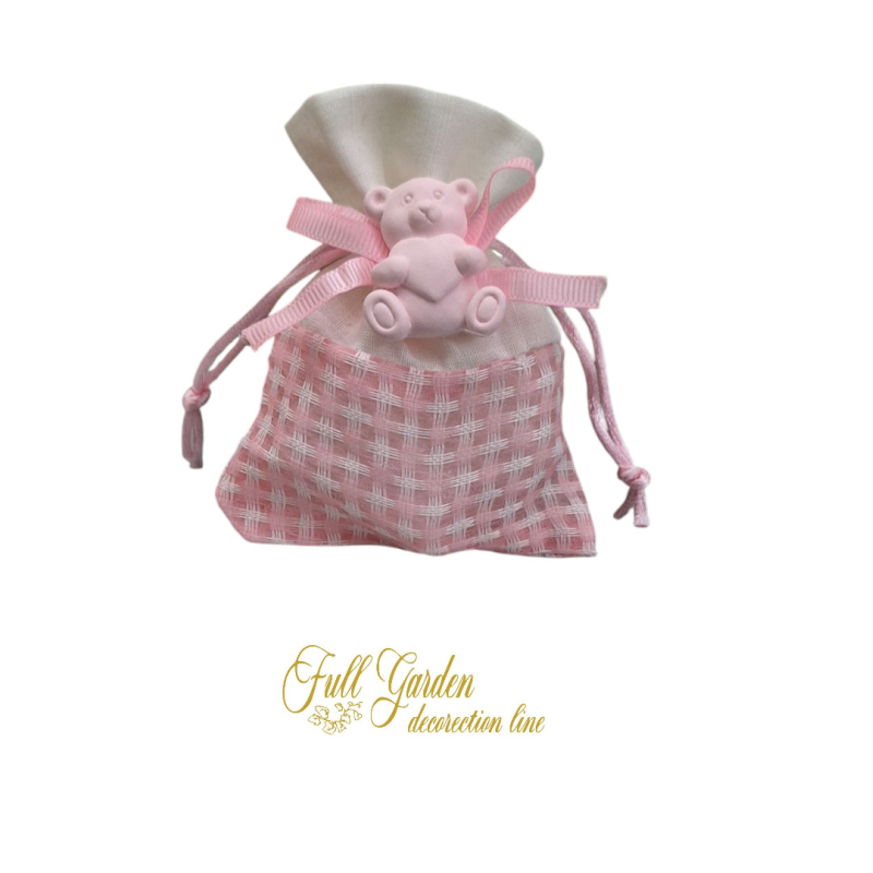 SACCHETTO CON ORSETTO DI GESSO ROSA X 10