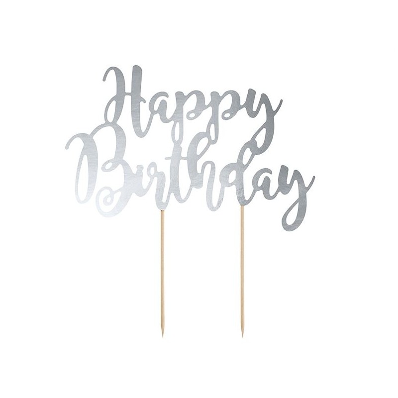 CAKE TOPPER HAPPY BIRTHDAY SILVER  CM20.5XH23CM