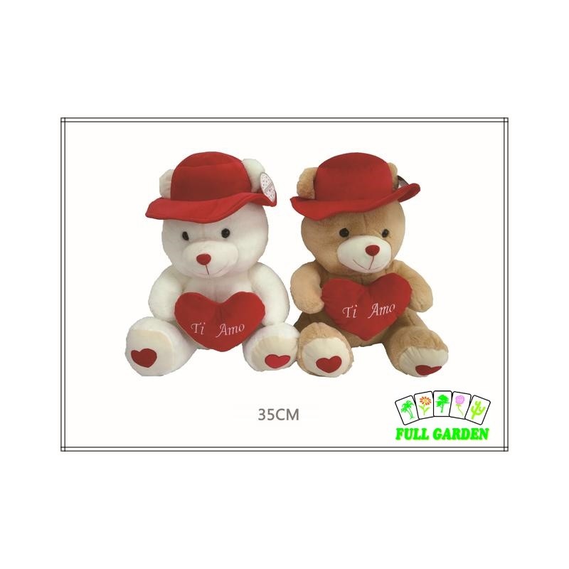 PELUCHE ORSO CON CAPPELLO E CUORE 35CM