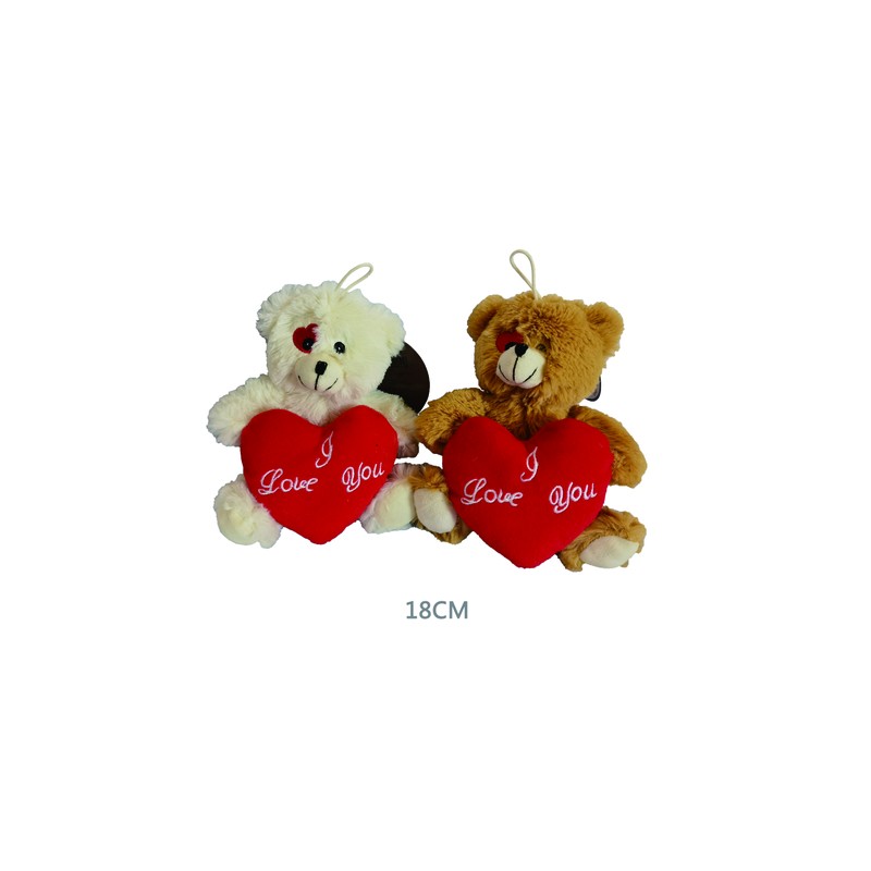 PELUCHE ORSO LOVE 18CM  C/CUORE 2 PEZZI