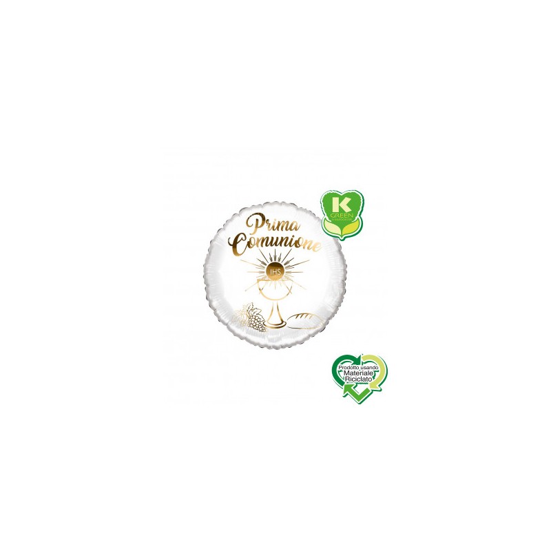 PRIMA COMUNIONE BIANCO TONDO 18 MYLAR