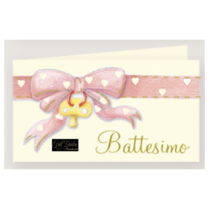 BIGLIETTO BOMBONIERA BATTESIMO FIOCCO ROSA PREF A