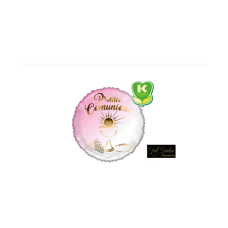 PRIMA COMUNIONE ROSA TONDO 18 MYLAR