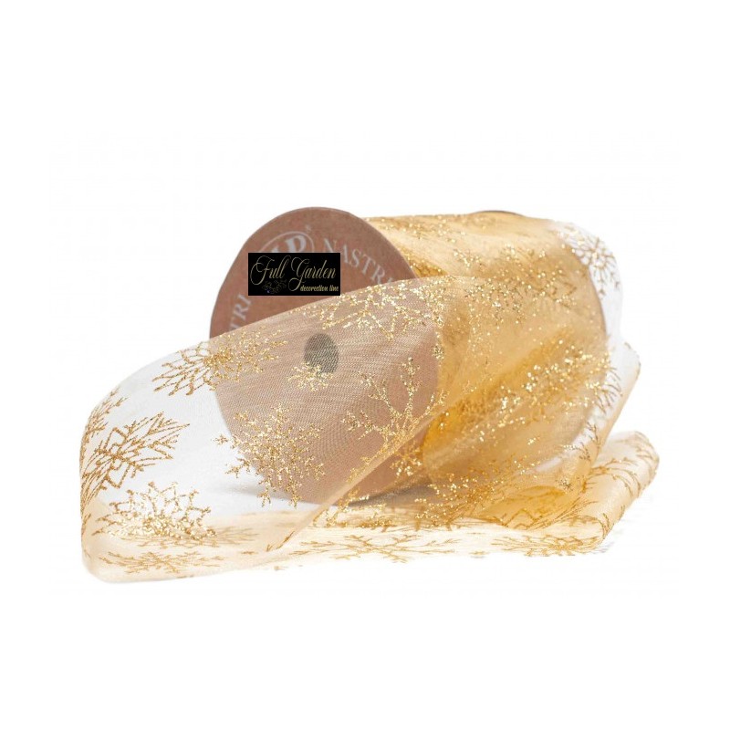 NASTRO ORGANZA SNOWFLAKES MM.100X30 MT GOLD