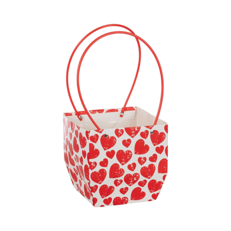 BORSINA CARTA  BIANCA CUORI ROSSI PZ 10 18X18H18