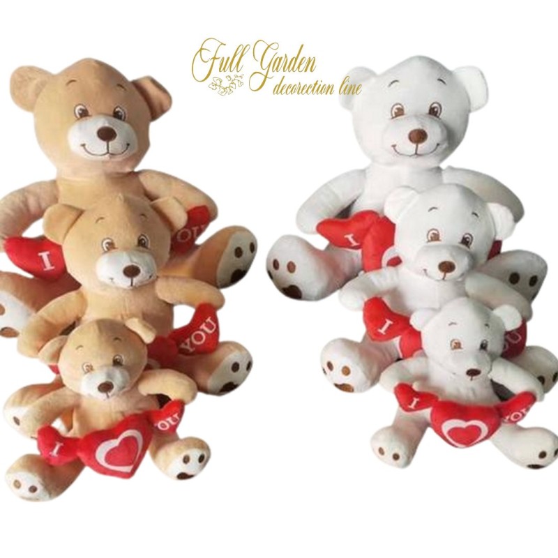 2 PEZZI PELUCHE ORSO CUORE STAMPA CM.18 ASSORT