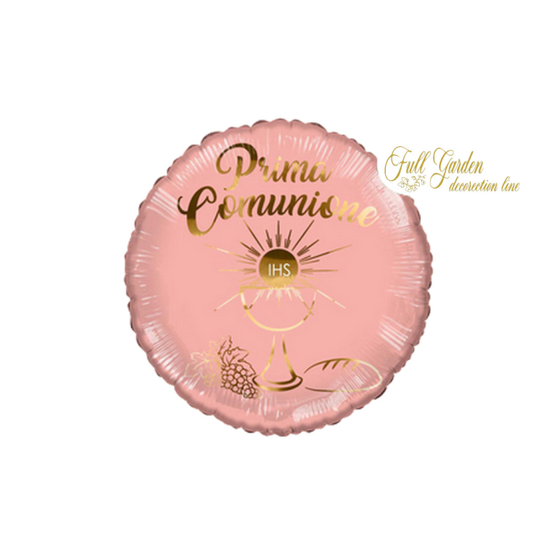 PRIMA COMUNIONE ROSA TONDO 18 MYLAR