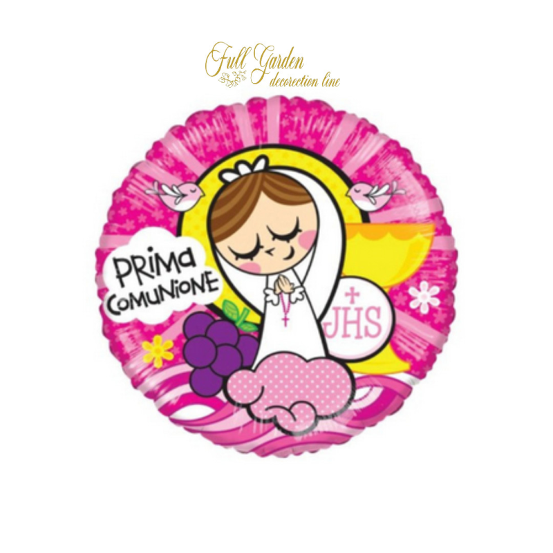 PRIMA COMUNIONE BIMBA TONDO ROSA18 MYLAR