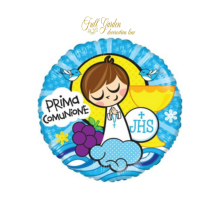 PRIMA COMUNIONE BIMBO TONDO CELESTE 18 MYLAR