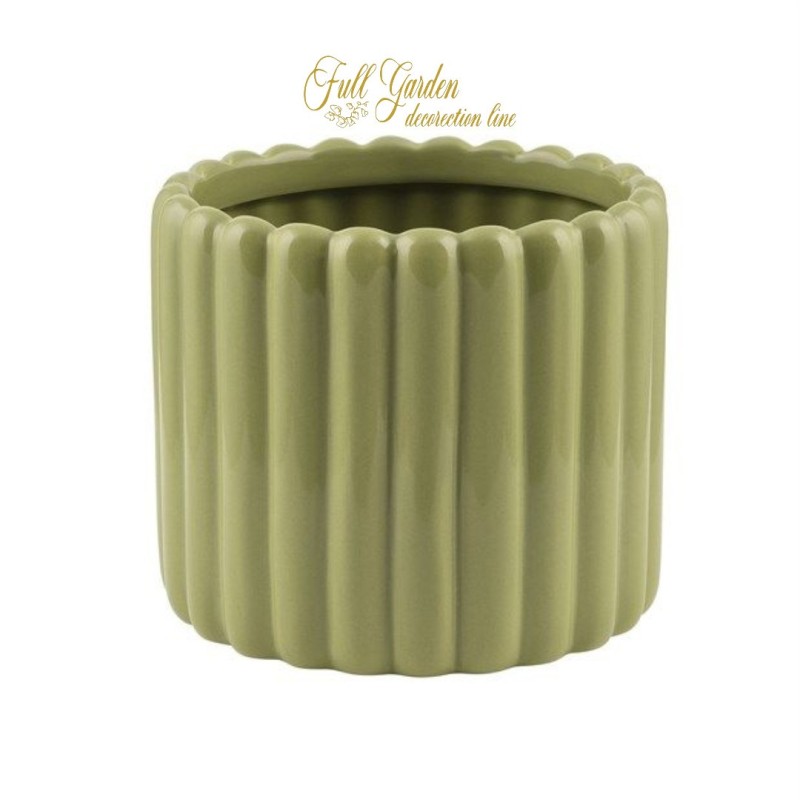 CILINDRO CERAMICA VERDE RIGATO D.12,5 H. 10,5
