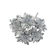 6 ROSELLINE ARGENTO ORGANZA E FOGLIE