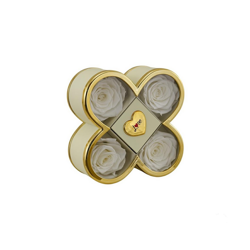 SCATOLA QUADRIFOGLIO 14X14X6 PANNA 4 ROSE