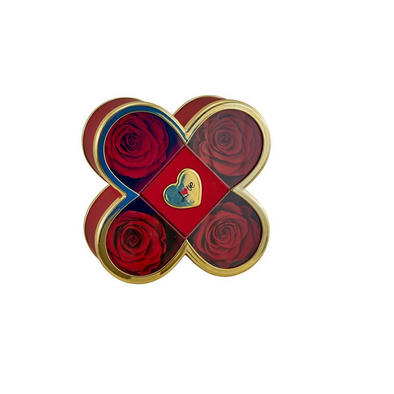 SCATOLA QUADRIFOGLIO 14X14X6 ROSSA 4 ROSE