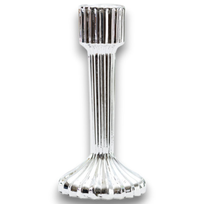 CANDELABRO IN VETRO RIGATO ARGENTO CM.16