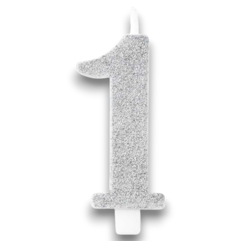 CANDELINA BIO  GLITTER N 1 CM 9.5 ARGENTO