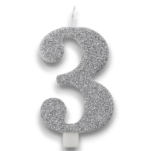 CANDELINA BIO  GLITTER N 3 CM 9.5 ARGENTO