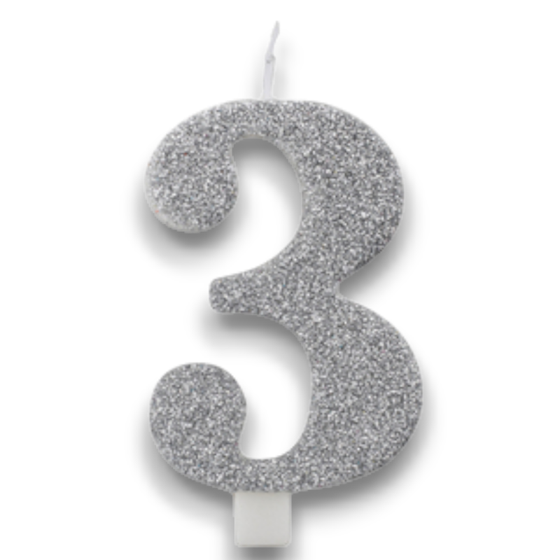 CANDELINA BIO  GLITTER N 3 CM 9.5 ARGENTO