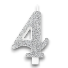 CANDELINA BIO  GLITTER N 4 CM 9.5 ARGENTO