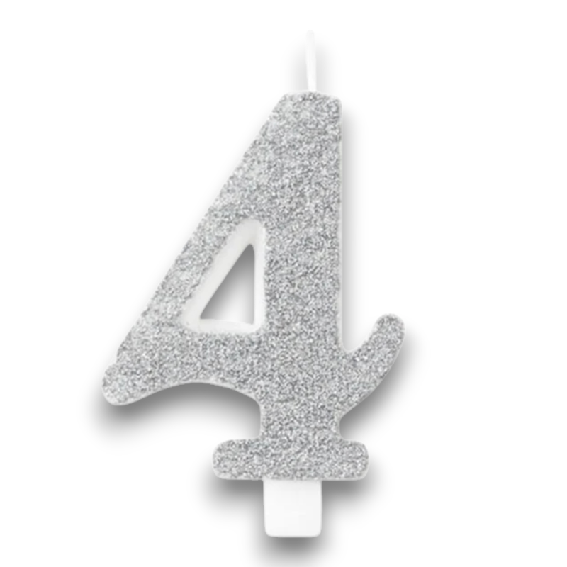 CANDELINA BIO  GLITTER N 4 CM 9.5 ARGENTO