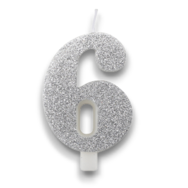 CANDELINA BIO GLITTER N 6 CM 9.5 ARGENTO