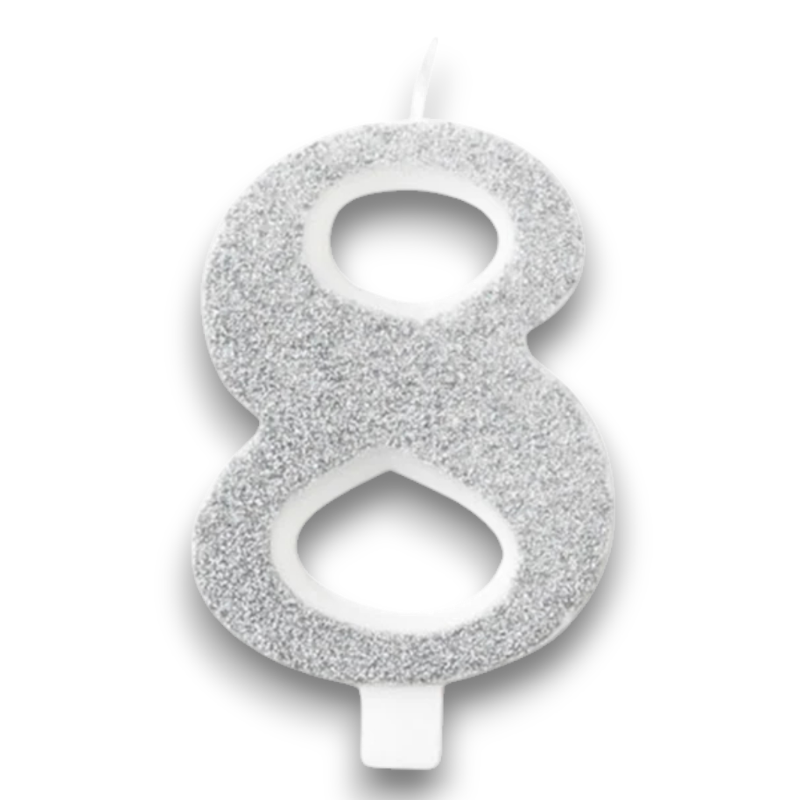 CANDELINA BIO GLITTER N 8 CM 9.5 ARGENTO