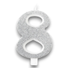 CANDELINA BIO GLITTER N 8 CM 9.5 ARGENTO