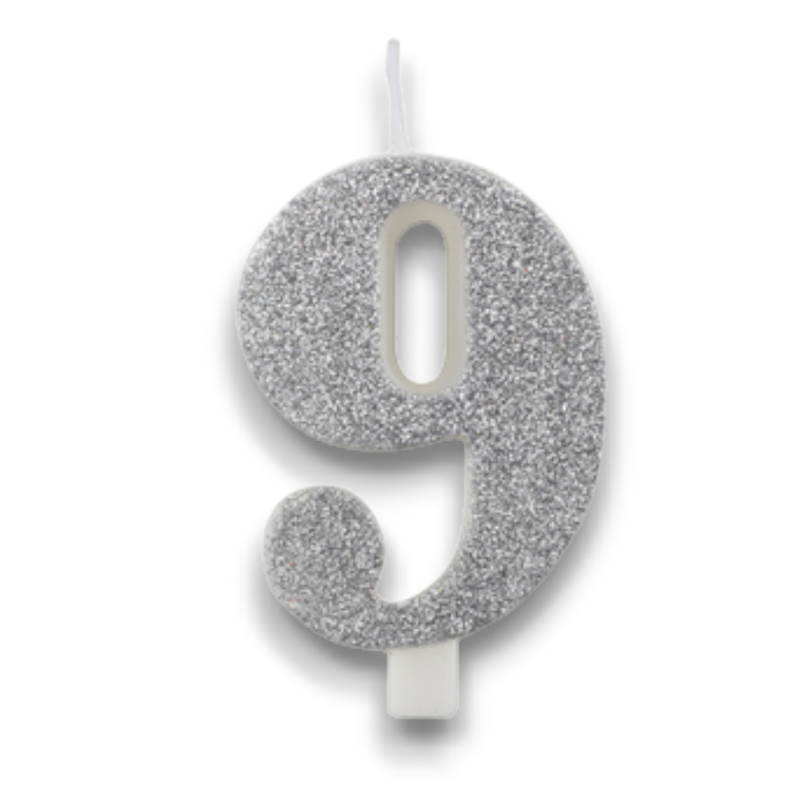 CANDELINA BIO GLITTER N 9 CM 9.5 ARGENTO