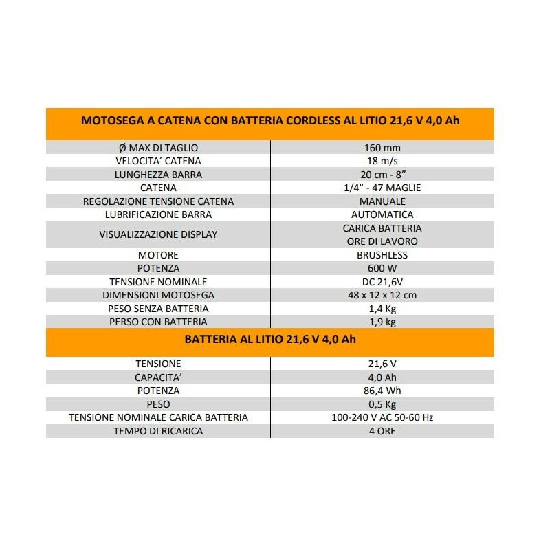 MOTOSEGA A BATTERIA LITIO  CODLESS KVS2000 VOLPI
